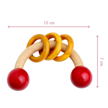 Wooden Rattle - Curvy with Rings