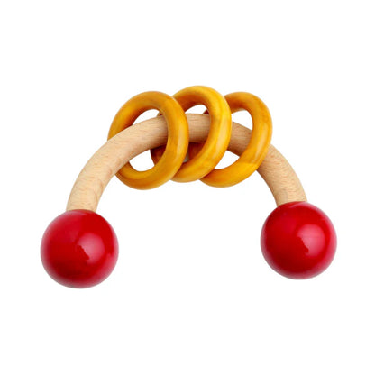 Wooden Rattle - Curvy with Rings