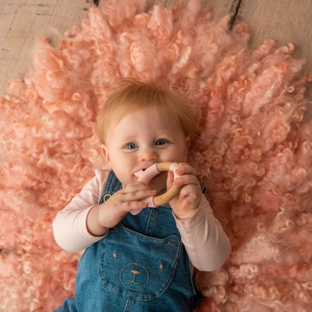 Little Rawr Wood Silicone Teether Ring Pink